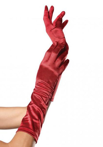 Elbow Length Satin Glove - Red - One Size