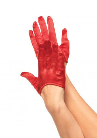 Mini Crop Satin Glove - Red - One Size