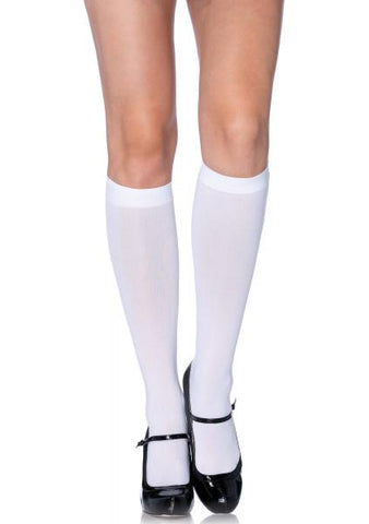 Nylon Knee High - White - One Size
