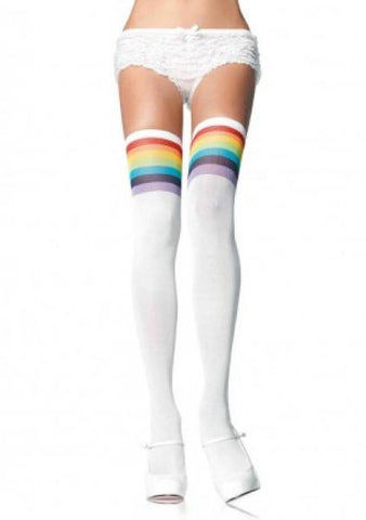 Rainbow Thigh High - White