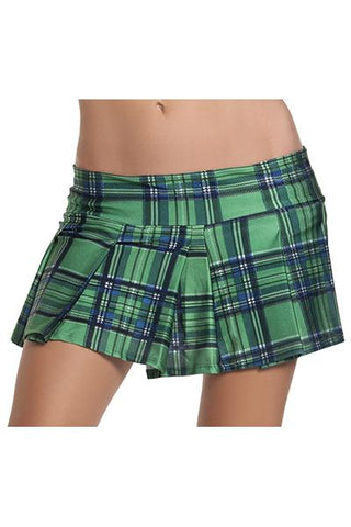 Plaid School Girl Skirt - Green -