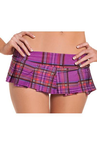 Plaid Pleated Mini Skirt - Purple -