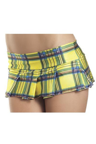 Plaid Pleated Mini Skirt - Yellow -