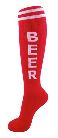 Knee High Athletic Sock - Red/White - Beer