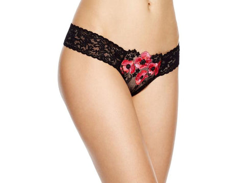 Embroidery Thong - Black & Fuchsia - One Size