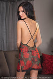Chemise with Black & Red Rose Print - One Size