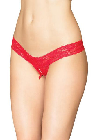Crotchless Mesh Panty - Red -