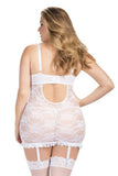 Gartered Lace Babydoll with G-String - White/Blue