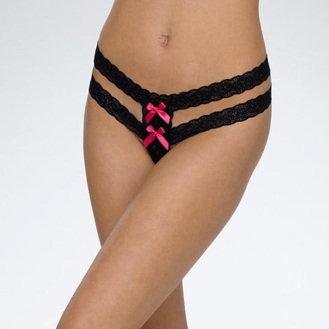 Lace Double String G-String - Black - One Size