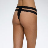 Lace Double String G-String - Black - One Size