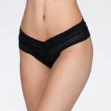 Retro Lace Crotchless Thong - Black - One Size