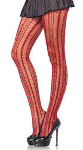 Vintage Pinstripe Pantyhose - Brick Red - One Size