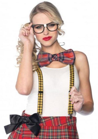 3 Piece Nerd Kit : Suspenders Bow Tie & Glasses