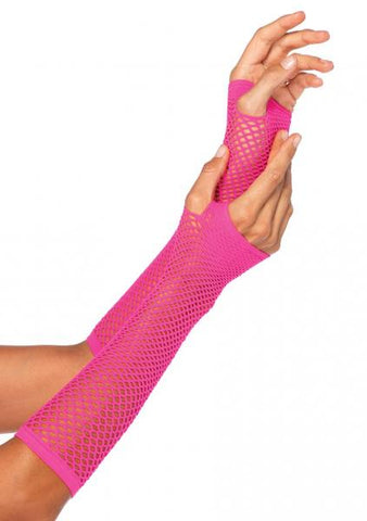Net Fingerless Gloves - Neon Pink - One Size