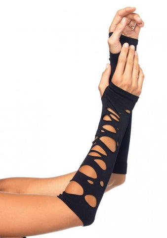 Distressed Arm Warmers - Black - One Size