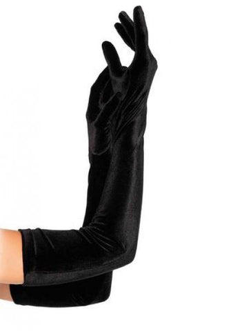 Stretch Velvet Opera Length Gloves - Black - One Size
