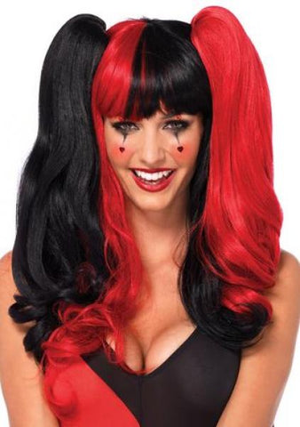 Harlequin Wig With Clip On - Black & Red