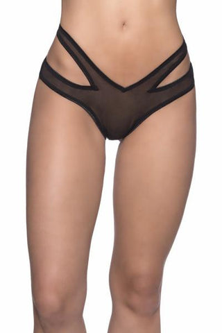 Black Xless Open Back Mesh Panty - One Size