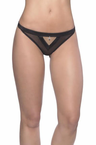 Black Mesh Thong with Satin Tie Waistband - One Size