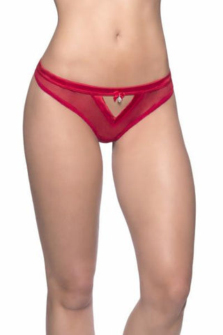 Red Mesh Thong with Satin Tie Waistband - Queen One Size