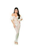 Lace Crotchless Bodystocking with Satin Bow Detail - Mint - One Size