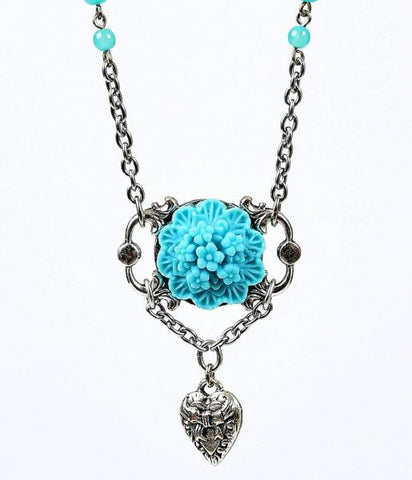 Turquoise Floral Candy Heart Necklace