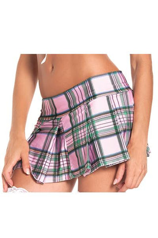 Plaid School Girl Skirt - Pink -