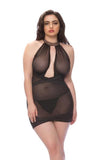 Black - Collared Babydoll with G-string - One Size/Queen
