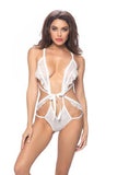 White - Crotchless Tie Front Teddy - O/S