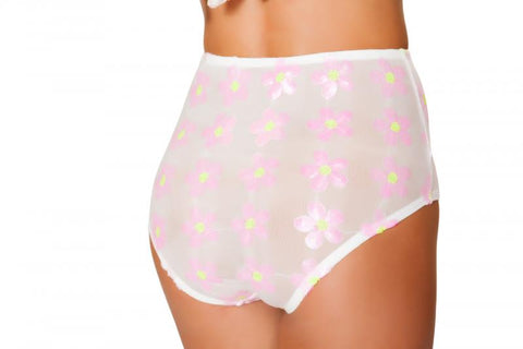 High Waisted Flower Short - White/Pink