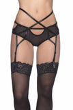 Black Striped Mesh Gartered Boyshort