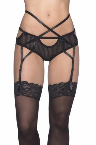 Black Striped Mesh Gartered Boyshort
