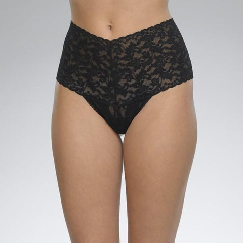 Retro Lace Thong - Black - One Size