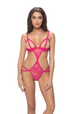 One Size - Lace Shelf Cup Crotchless Teddy - Hot Pink