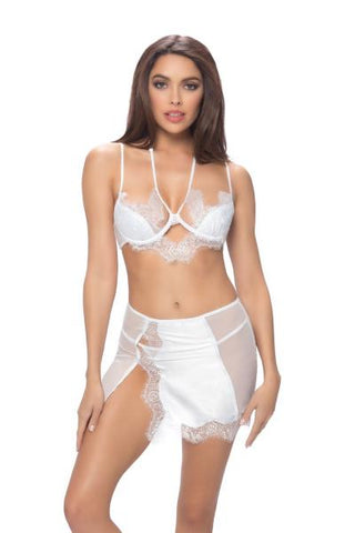 Lace Trim Bra Slip G-String - White