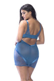Blue - Babydoll with Satin Panels & G-String -