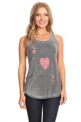 Queen of Hearts Knot Back Tank - Charcoal -