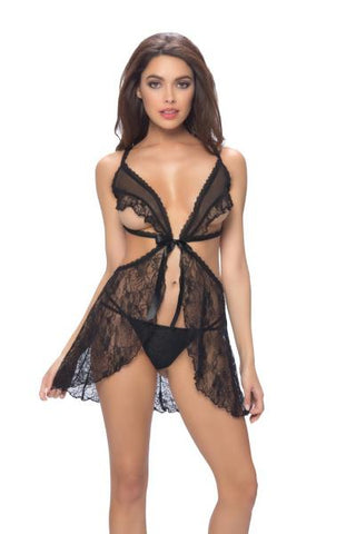 Black - Flyaway Babydoll w/ G-string - O/S