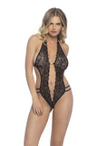 Black - Lace Crotchless Teddy w/ Rhinestone Detail - O/S