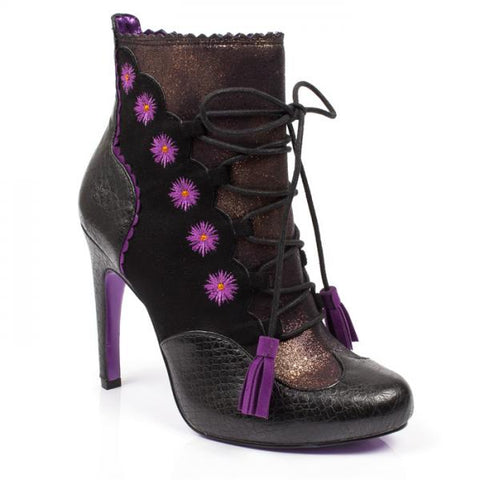 Black/Purple - Folklore Lace Up Bootie - Size