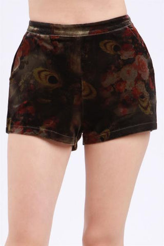 Peacock - Floral Printed Velvet Shorts -