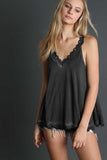 Black - Lace Detailed Flowy Camisole Top -