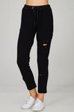 Distressed Knit Pants - Black -