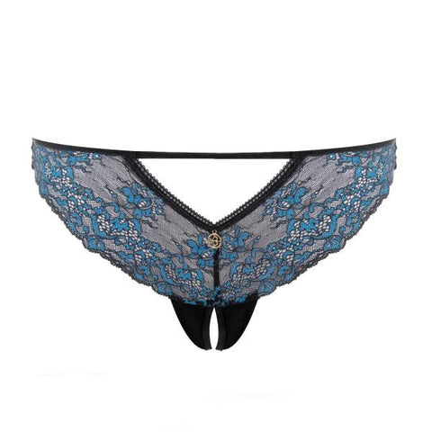 Black/Blue - Diana String Crotchless Panty -
