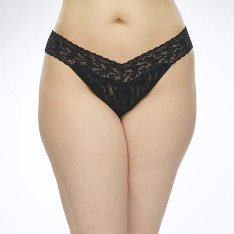 Signature Lace Original Rise Thong - Black - Queen/One Size