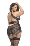 Jeanette Lace Collared Chemise with G-string - Black & Ash - Size