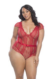Red - Striped Panel Plunge Neck Teddy - Size