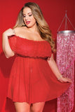 Ruffle Babydoll and Thong - Red - One Size/X-Large