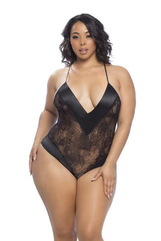 All Over Lace Satin Edge Teddy - Black - Size