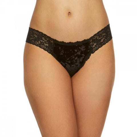 Panne Velvet Low Rise Thong - Black - One Size